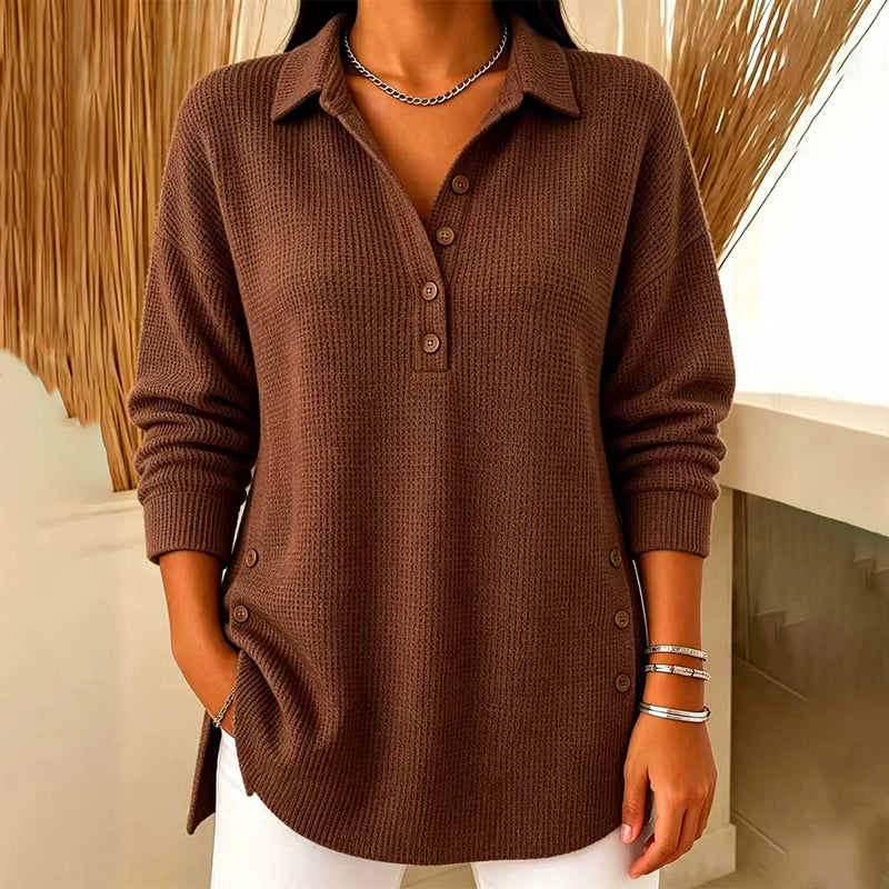 ⏳Liquidation totale⏳🧶✨ Haut en maille gaufrée à manches longues pour femme