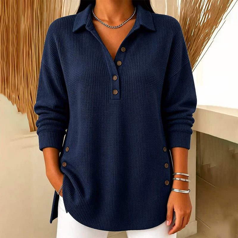 ⏳Liquidation totale⏳🧶✨ Haut en maille gaufrée à manches longues pour femme
