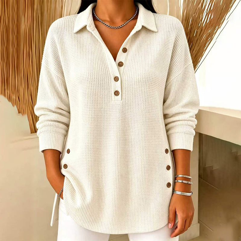 ⏳Liquidation totale⏳🧶✨ Haut en maille gaufrée à manches longues pour femme