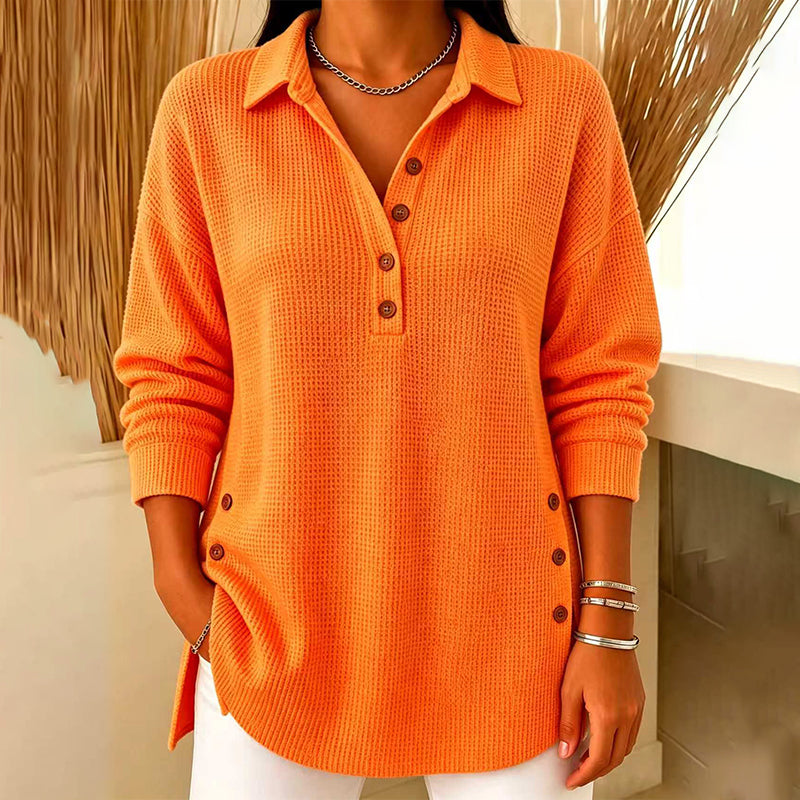 ⏳Liquidation totale⏳🧶✨ Haut en maille gaufrée à manches longues pour femme