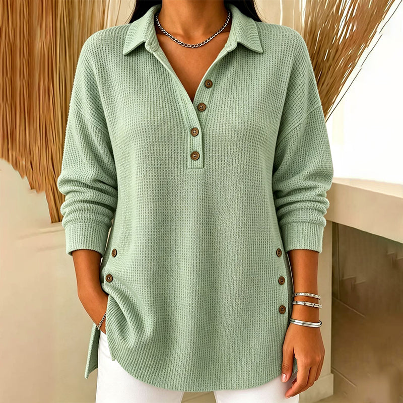 ⏳Liquidation totale⏳🧶✨ Haut en maille gaufrée à manches longues pour femme