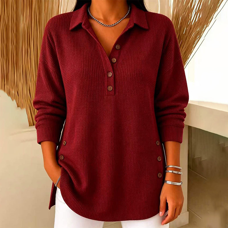 ⏳Liquidation totale⏳🧶✨ Haut en maille gaufrée à manches longues pour femme