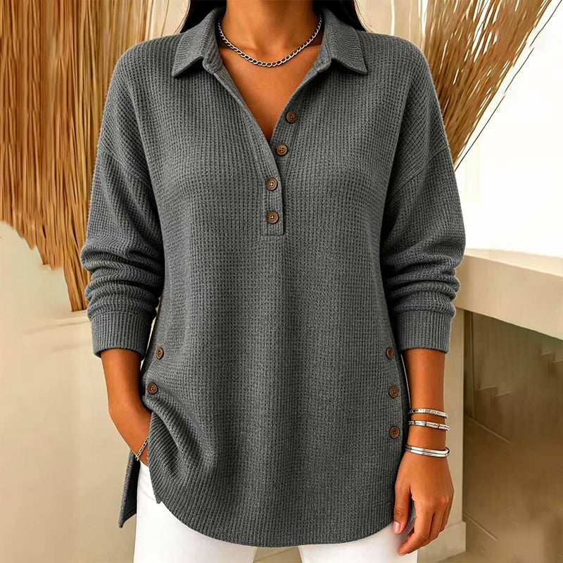 ⏳Liquidation totale⏳🧶✨ Haut en maille gaufrée à manches longues pour femme
