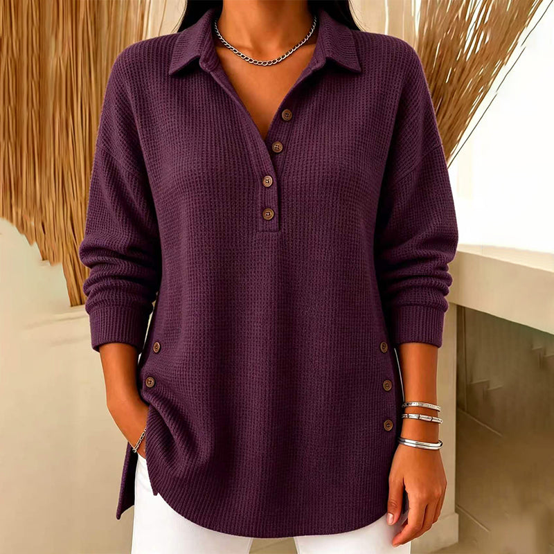 ⏳Liquidation totale⏳🧶✨ Haut en maille gaufrée à manches longues pour femme