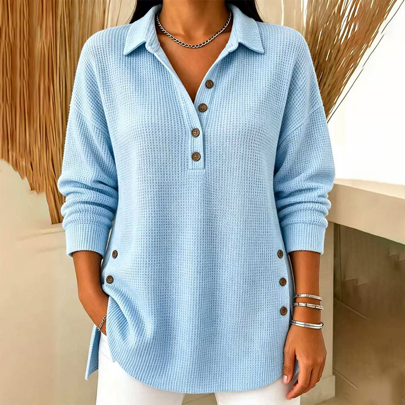 ⏳Liquidation totale⏳🧶✨ Haut en maille gaufrée à manches longues pour femme