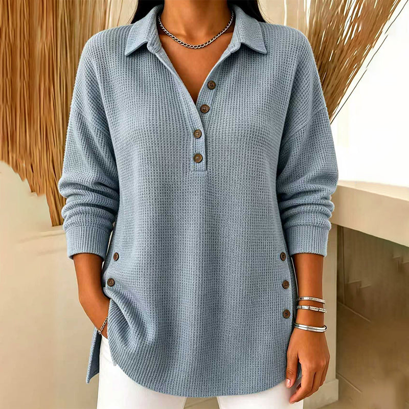 ⏳Liquidation totale⏳🧶✨ Haut en maille gaufrée à manches longues pour femme
