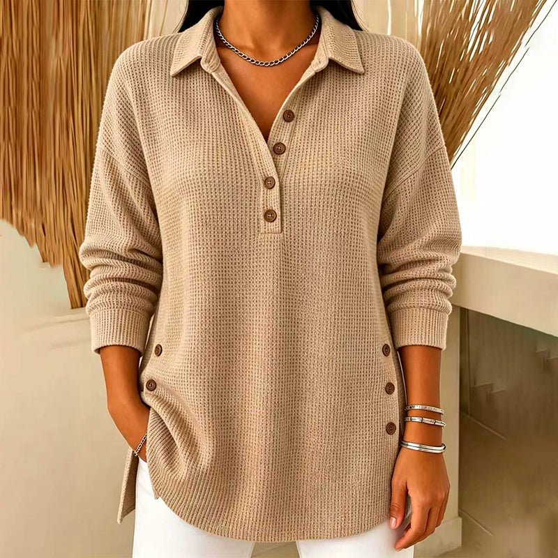 ⏳Liquidation totale⏳🧶✨ Haut en maille gaufrée à manches longues pour femme