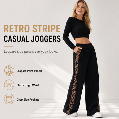 Women's Casual Sports Wide Leg Pants with Elastic Waist and Contrast Color