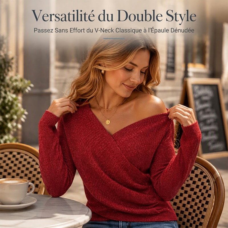 👜 -50 % sur toute la mode femme ! ✨Pull en maille crocolé à col en V pour femme