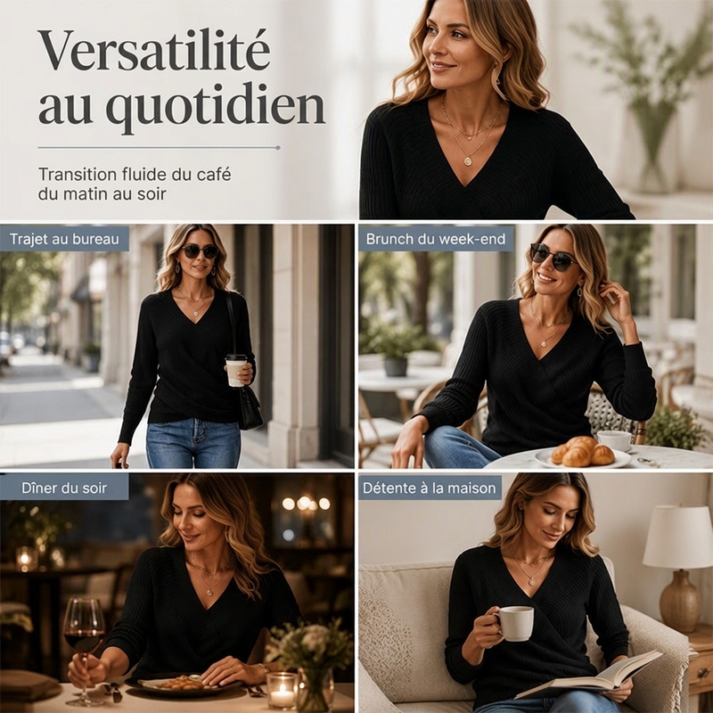 👜 -50 % sur toute la mode femme ! ✨Pull en maille crocolé à col en V pour femme