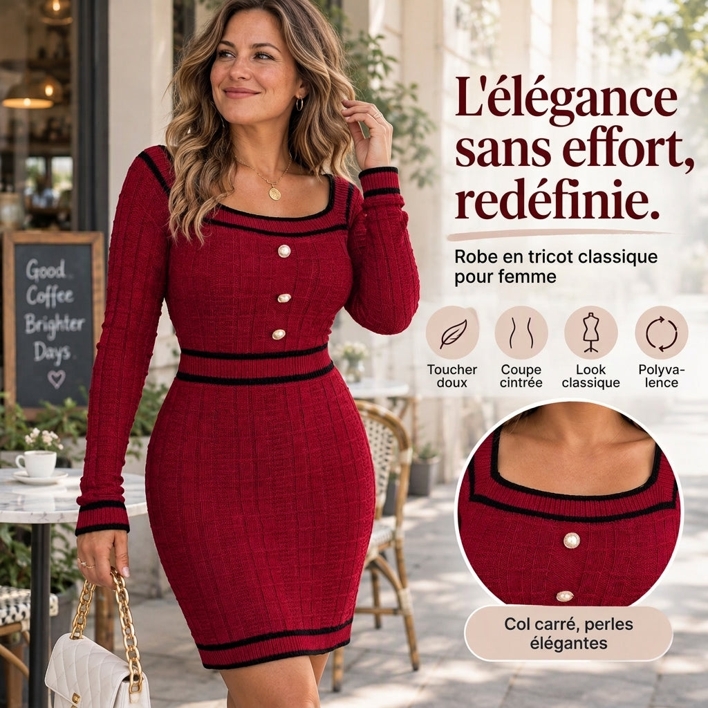 👜 -50 % sur toute la mode femme ! ✨Robe moulante en maille élégante à col carré pour femme