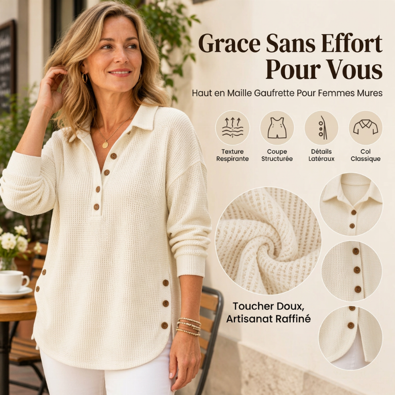 ⏳Liquidation totale⏳🧶✨ Haut en maille gaufrée à manches longues pour femme