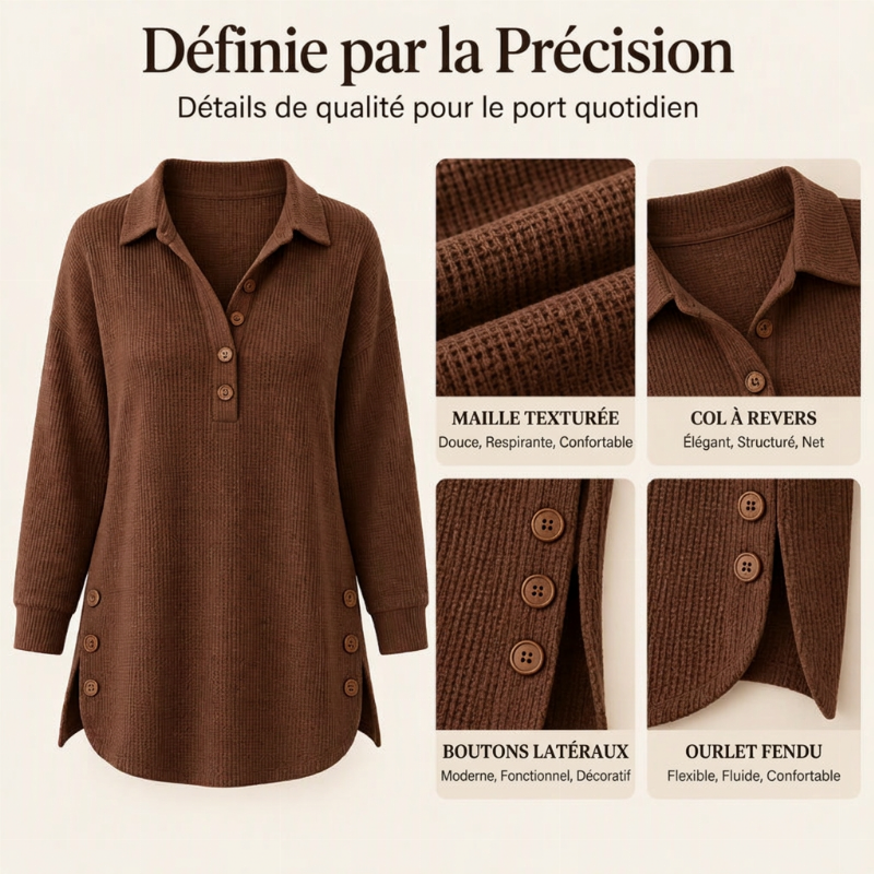 ⏳Liquidation totale⏳🧶✨ Haut en maille gaufrée à manches longues pour femme