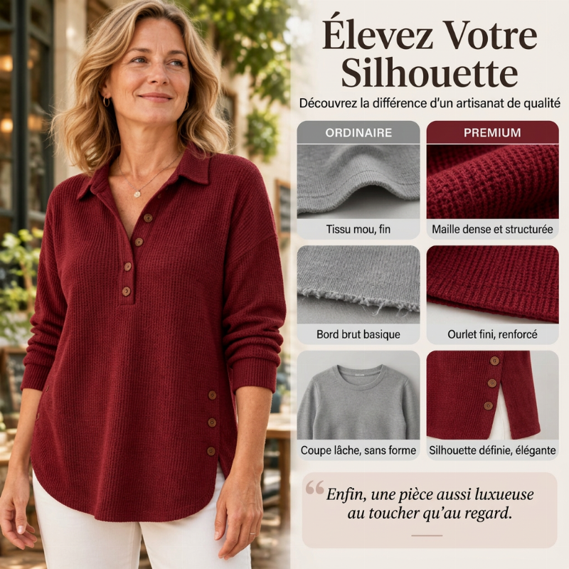 ⏳Liquidation totale⏳🧶✨ Haut en maille gaufrée à manches longues pour femme
