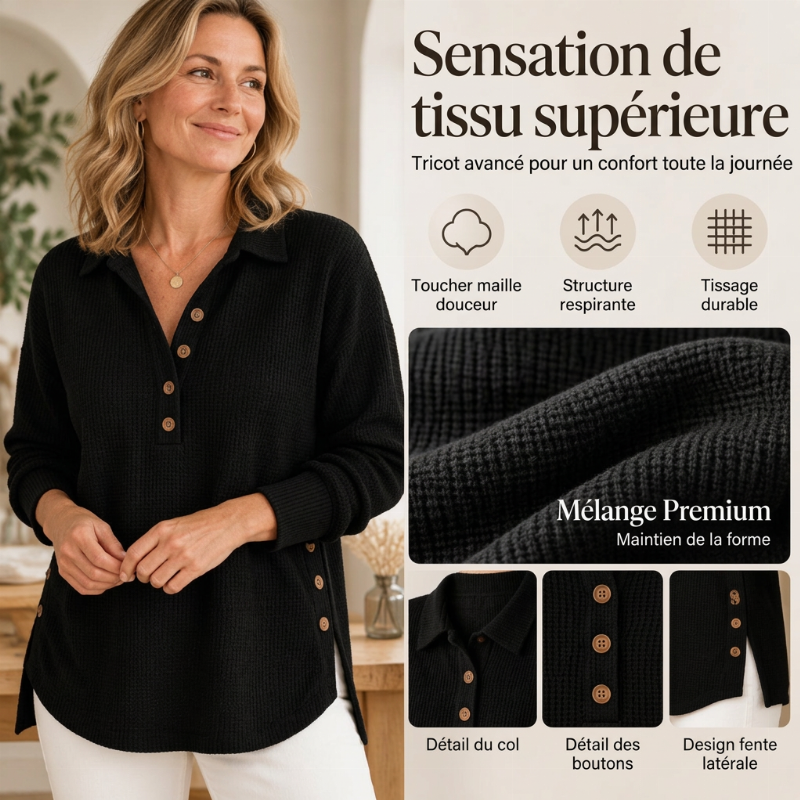 ⏳Liquidation totale⏳🧶✨ Haut en maille gaufrée à manches longues pour femme