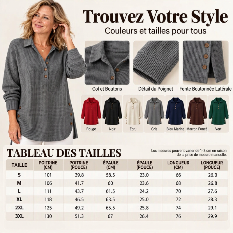⏳Liquidation totale⏳🧶✨ Haut en maille gaufrée à manches longues pour femme