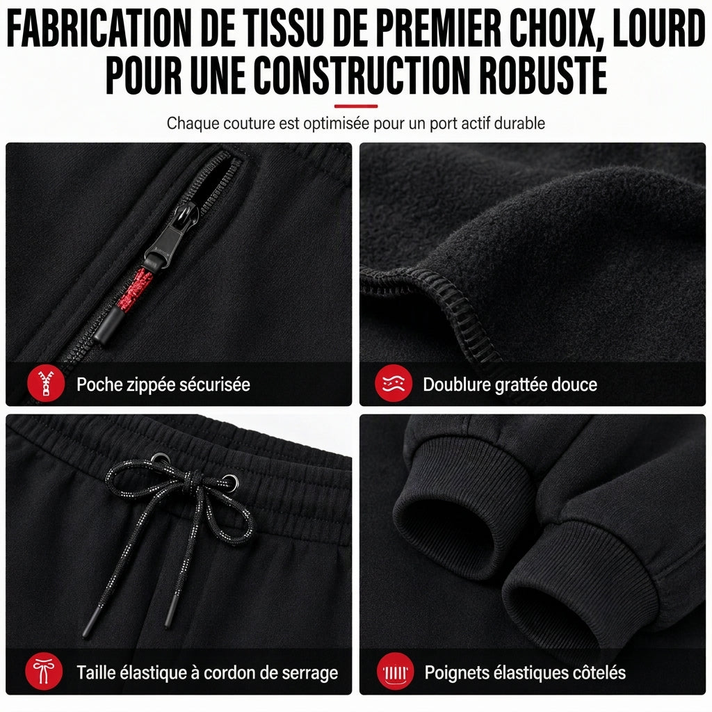 Pantalon de jogging d'hiver pour femme, doublure en polaire, avec poches à fermeture éclair