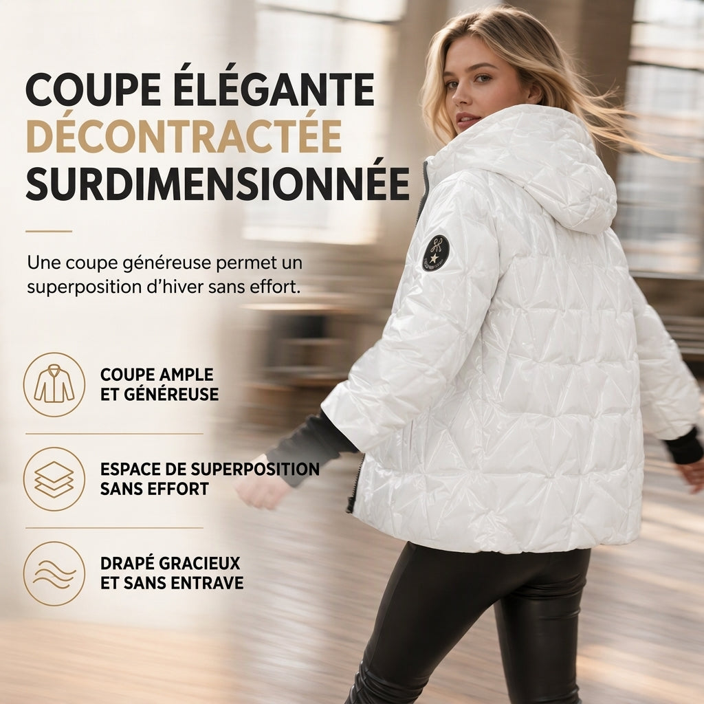 Manteau d'automne-hiver en coton à capuche, coupe ample, patchwork, manches longues pour femmes