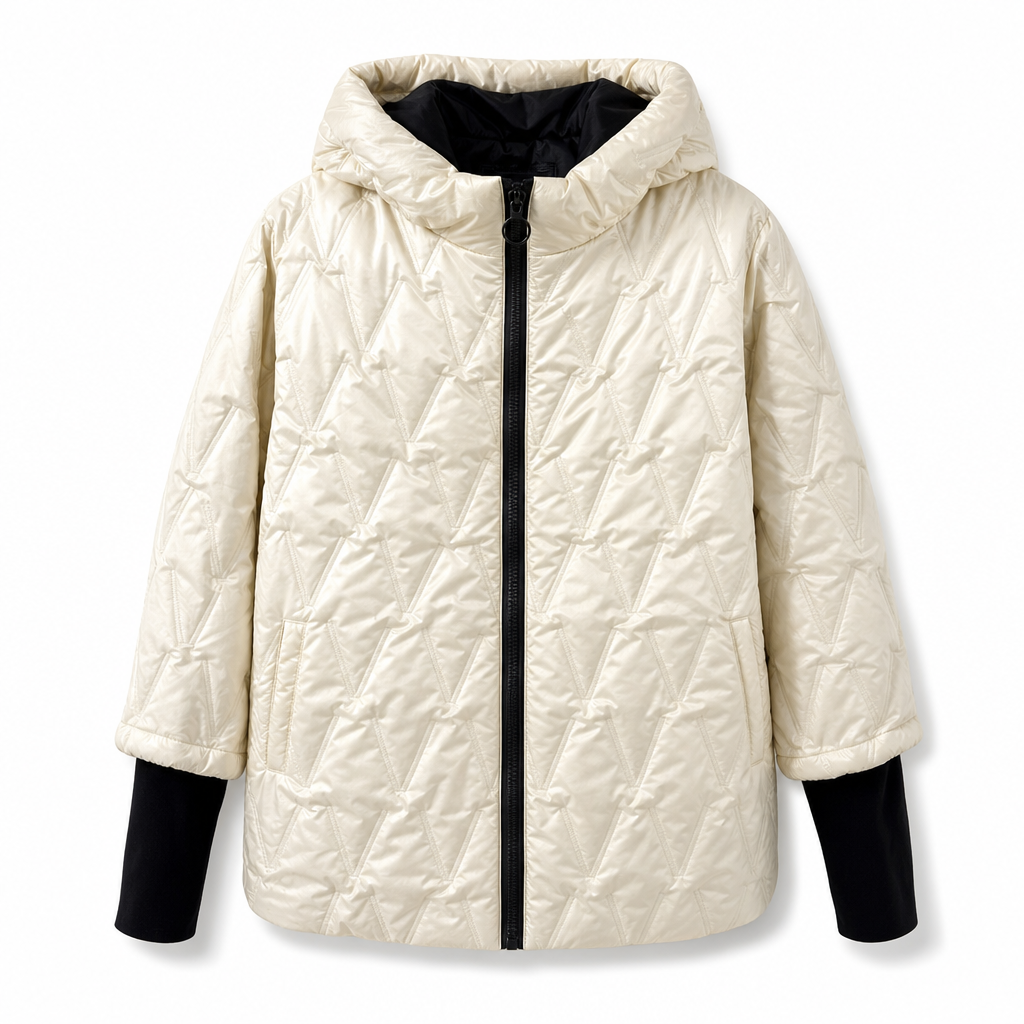 Manteau d'automne-hiver en coton à capuche, coupe ample, patchwork, manches longues pour femmes