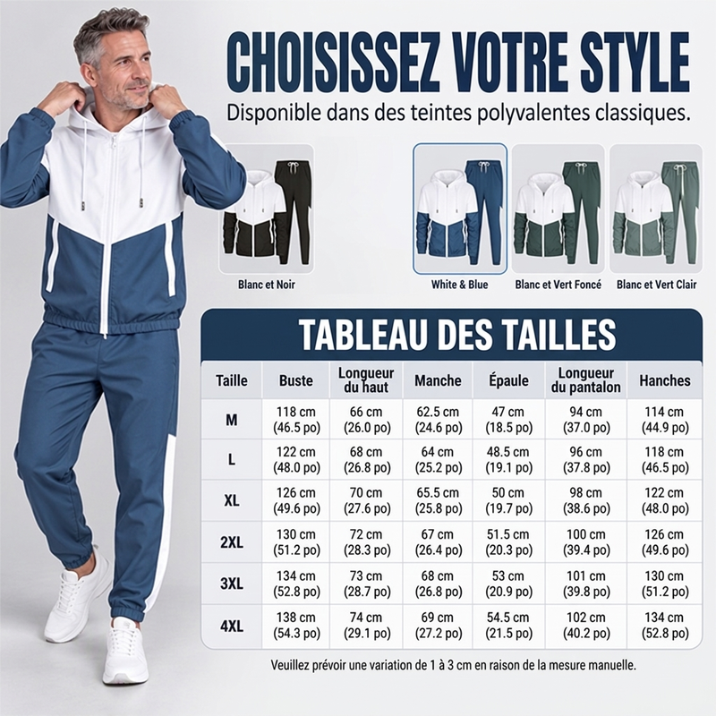 ⏳Liquidation totale⏳Ensemble léger veste et jogging à blocs de couleur pour homme