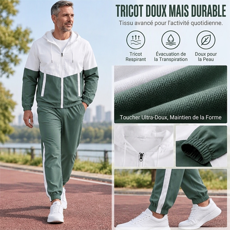 ⏳Liquidation totale⏳Ensemble léger veste et jogging à blocs de couleur pour homme