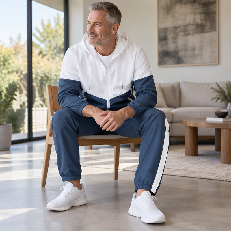 ⏳Liquidation totale⏳Ensemble léger veste et jogging à blocs de couleur pour homme
