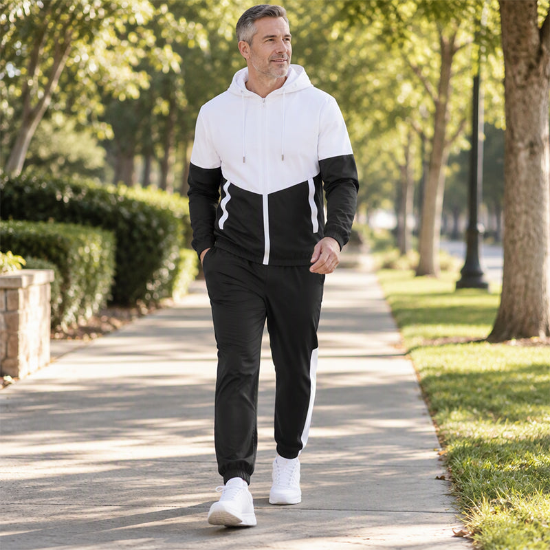 ⏳Liquidation totale⏳Ensemble léger veste et jogging à blocs de couleur pour homme