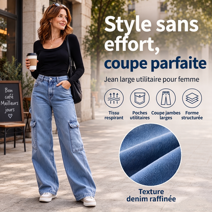 👜 -50 % sur toute la mode femme ! ✨Pantalon cargo en denim stretch taille haute pour femme