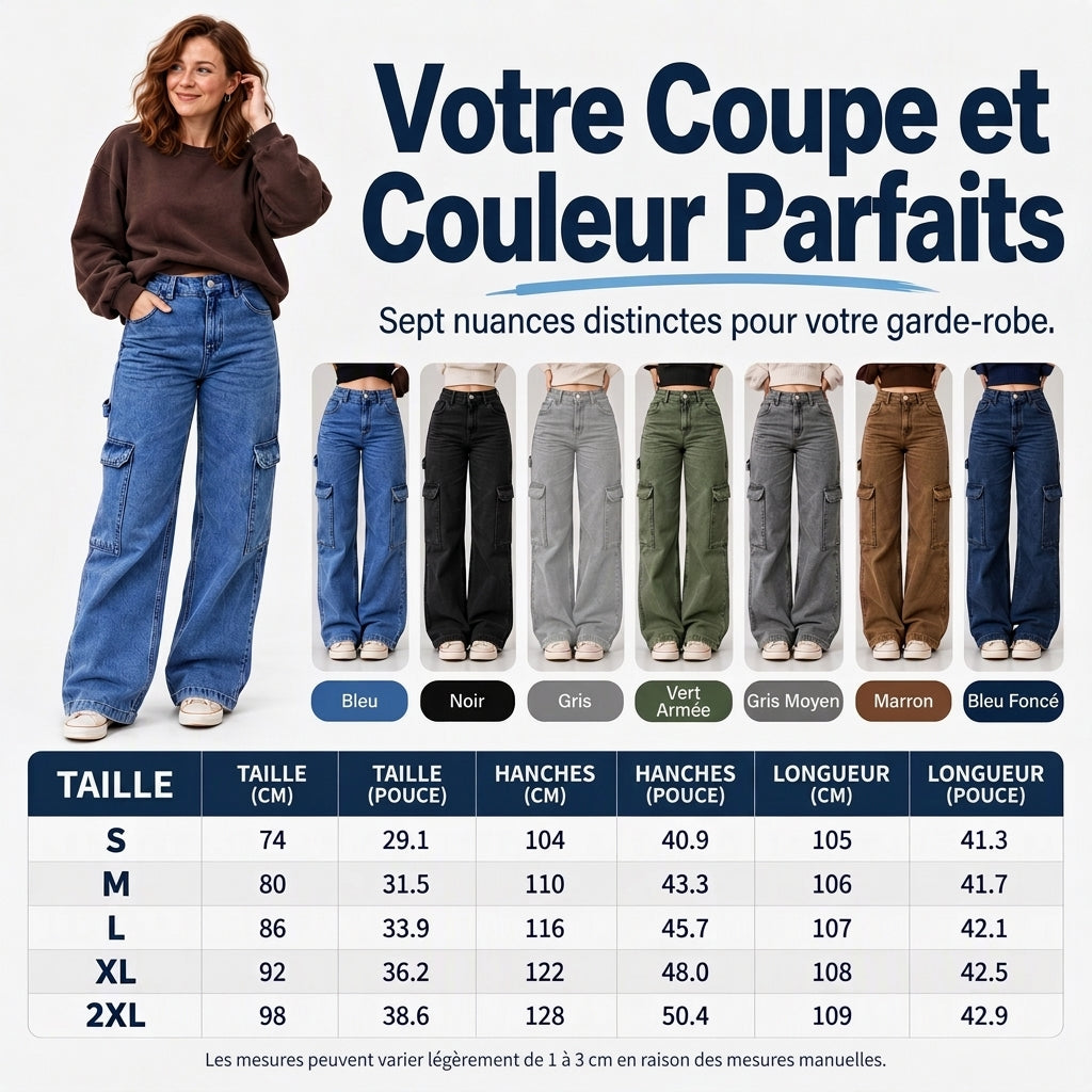 👜 -50 % sur toute la mode femme ! ✨Pantalon cargo en denim stretch taille haute pour femme
