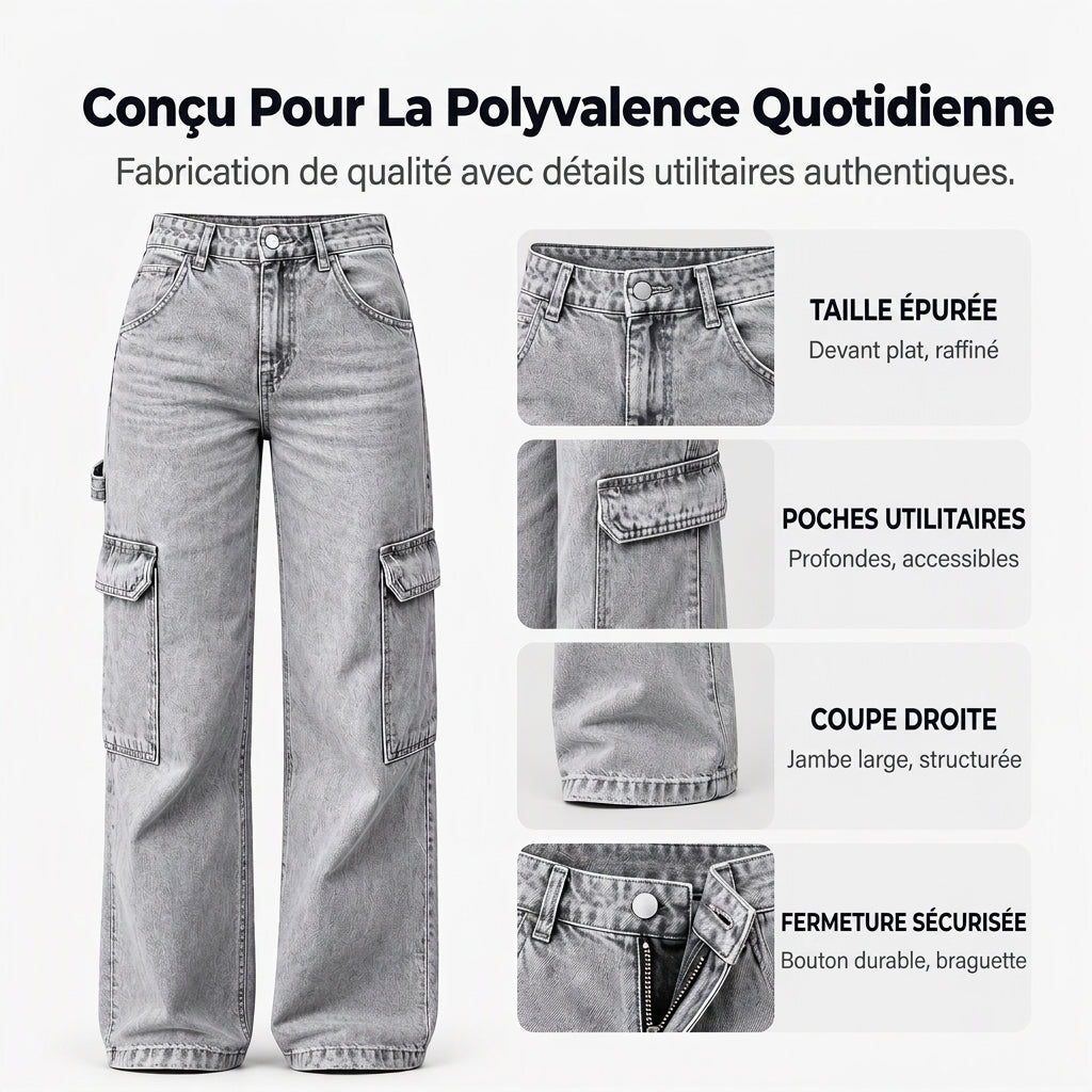 👜 -50 % sur toute la mode femme ! ✨Pantalon cargo en denim stretch taille haute pour femme