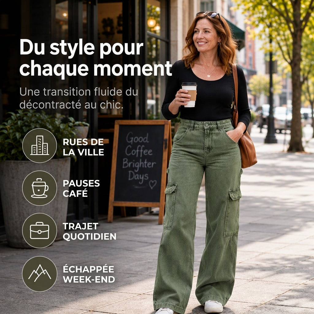 👜 -50 % sur toute la mode femme ! ✨Pantalon cargo en denim stretch taille haute pour femme
