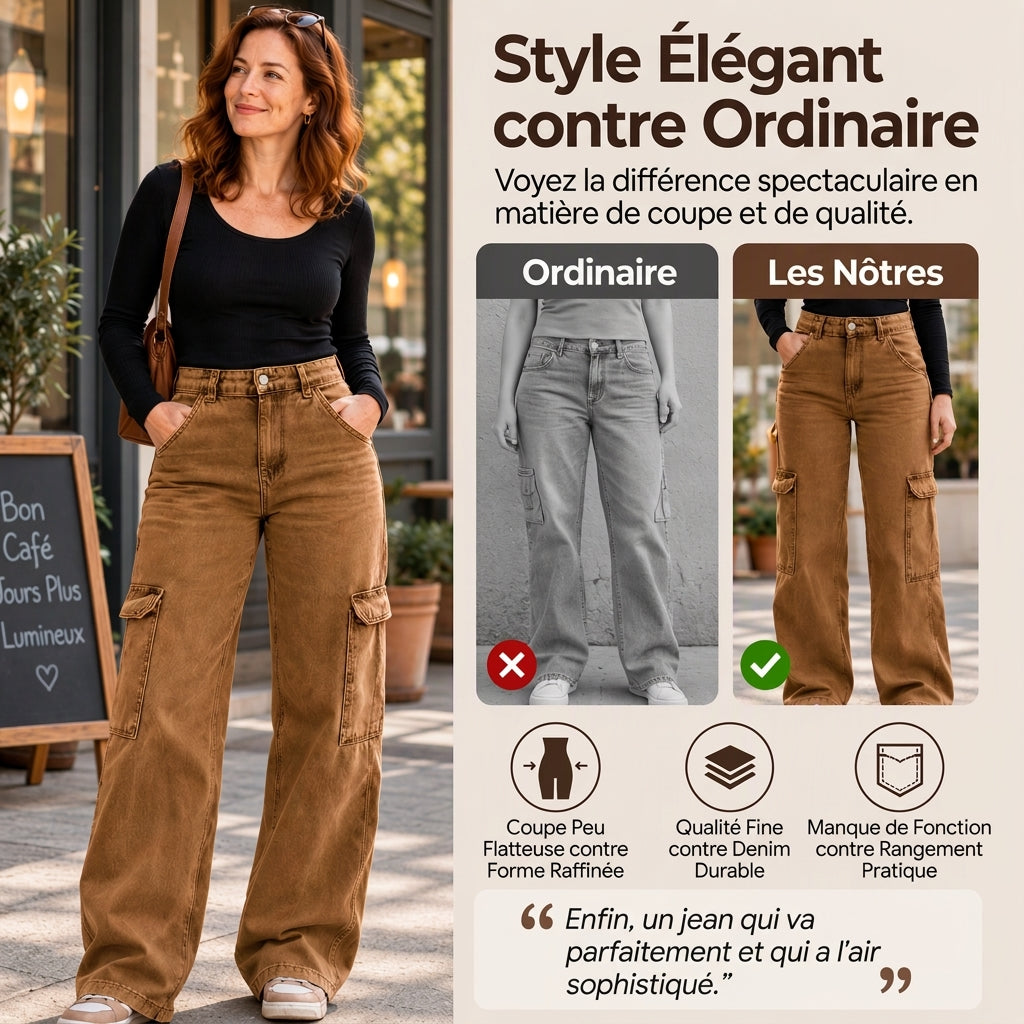 👜 -50 % sur toute la mode femme ! ✨Pantalon cargo en denim stretch taille haute pour femme