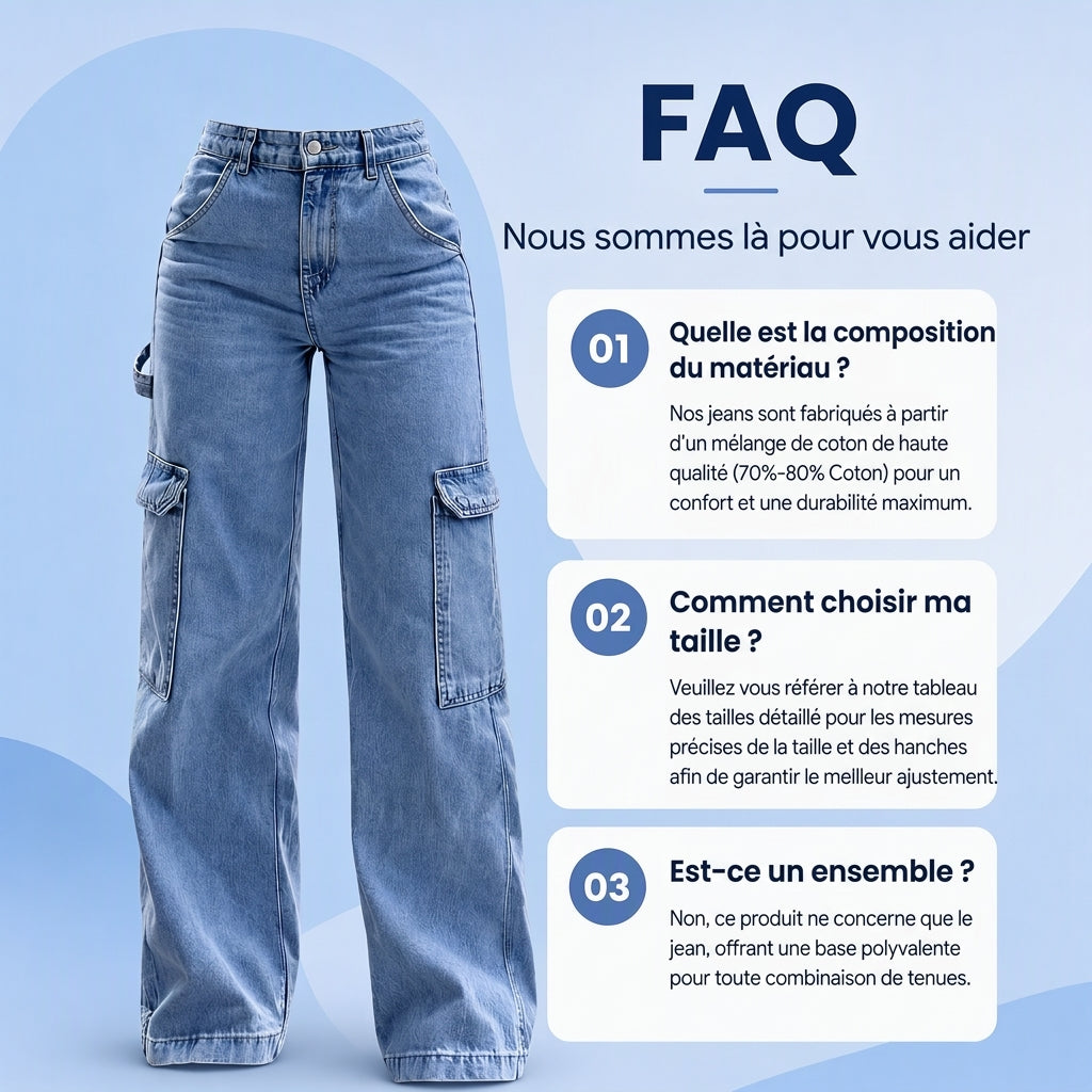 👜 -50 % sur toute la mode femme ! ✨Pantalon cargo en denim stretch taille haute pour femme