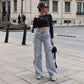 👜 -50 % sur toute la mode femme ! ✨Pantalon cargo en denim stretch taille haute pour femme