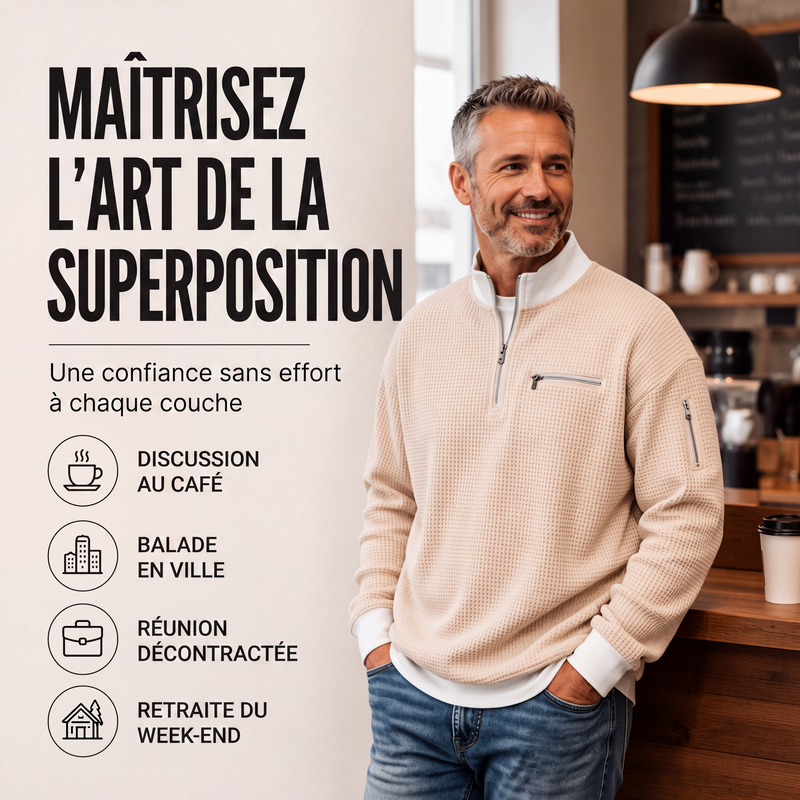 ⏳Liquidation totale⏳Sweatshirt décontracté pour homme en tissu nid d'abeille avec zip au quart