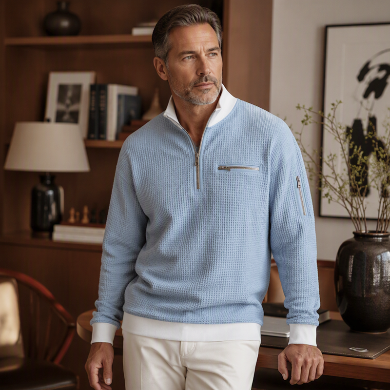 ⏳Liquidation totale⏳Sweatshirt décontracté pour homme en tissu nid d'abeille avec zip au quart