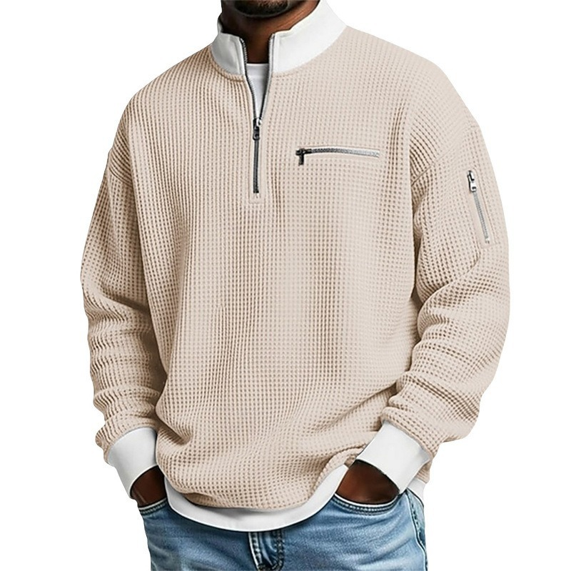 ⏳Liquidation totale⏳Sweatshirt décontracté pour homme en tissu nid d'abeille avec zip au quart