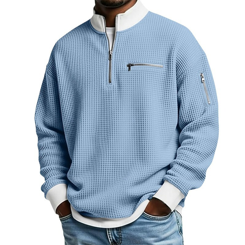 ⏳Liquidation totale⏳Sweatshirt décontracté pour homme en tissu nid d'abeille avec zip au quart