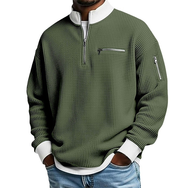 ⏳Liquidation totale⏳Sweatshirt décontracté pour homme en tissu nid d'abeille avec zip au quart