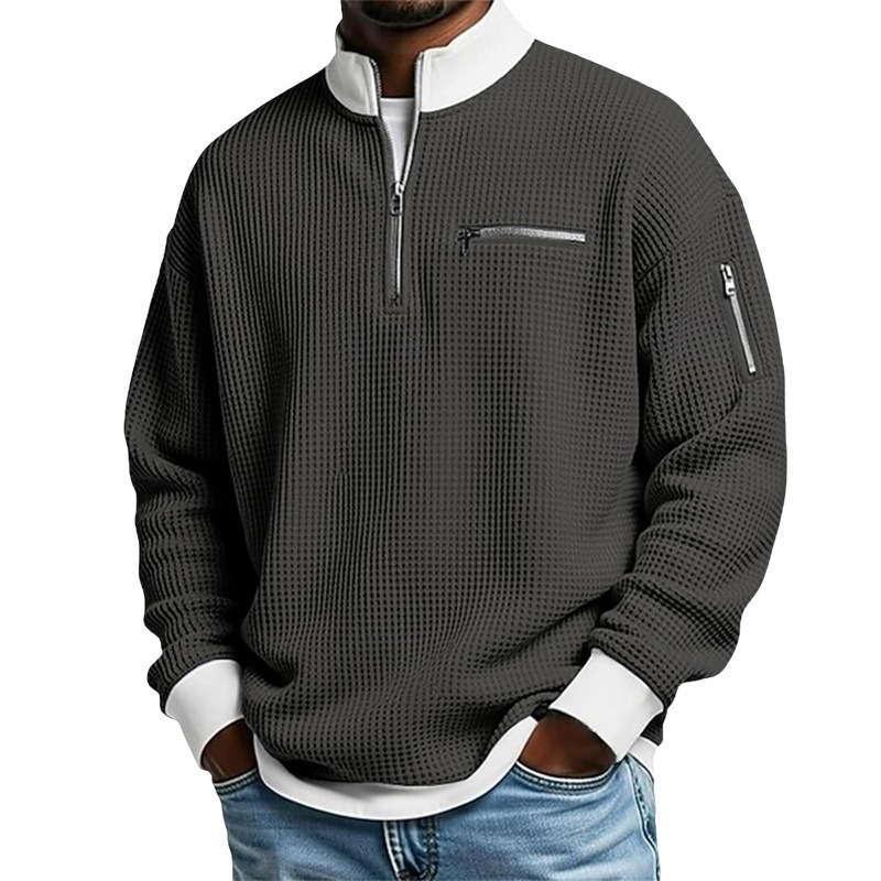 ⏳Liquidation totale⏳Sweatshirt décontracté pour homme en tissu nid d'abeille avec zip au quart