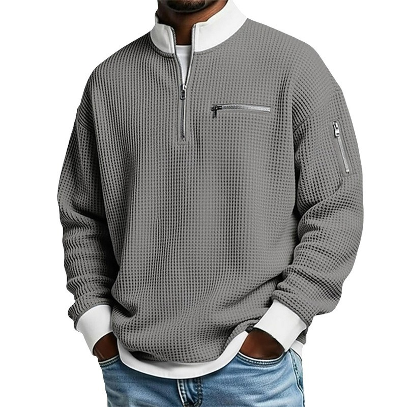 ⏳Liquidation totale⏳Sweatshirt décontracté pour homme en tissu nid d'abeille avec zip au quart