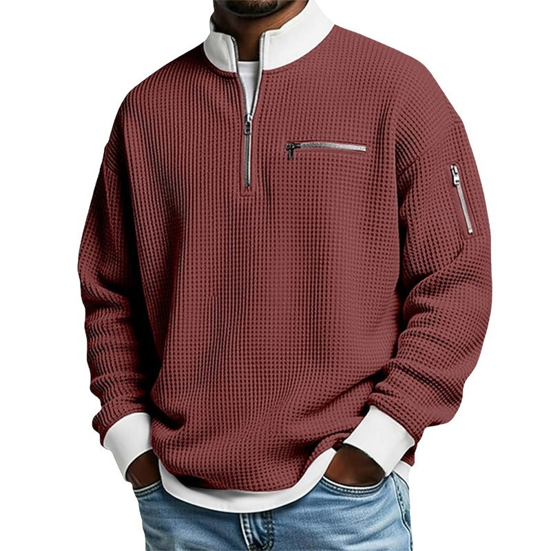 ⏳Liquidation totale⏳Sweatshirt décontracté pour homme en tissu nid d'abeille avec zip au quart