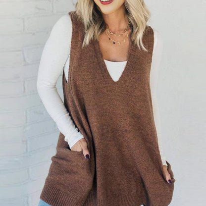 👜 -50 % sur toute la mode femme ! ✨Gilet en Tricot à Col en V Ample avec Poches pour Femmes