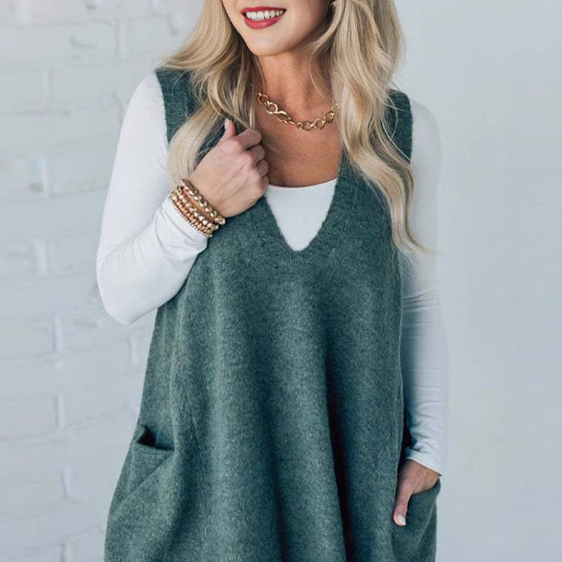 👜 -50 % sur toute la mode femme ! ✨Gilet en Tricot à Col en V Ample avec Poches pour Femmes