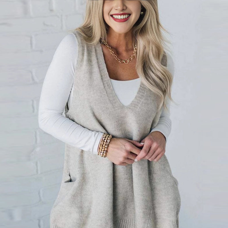 👜 -50 % sur toute la mode femme ! ✨Gilet en Tricot à Col en V Ample avec Poches pour Femmes