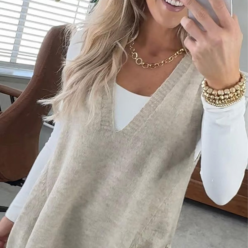 👜 -50 % sur toute la mode femme ! ✨Gilet en Tricot à Col en V Ample avec Poches pour Femmes
