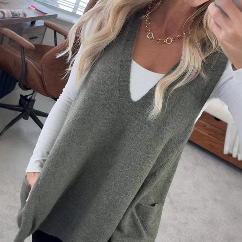 👜 -50 % sur toute la mode femme ! ✨Gilet en Tricot à Col en V Ample avec Poches pour Femmes