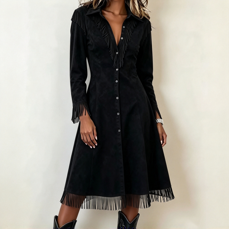 👜 -50 % sur toute la mode femme ! ✨Robe à franges vintage à manches longues pour femmes