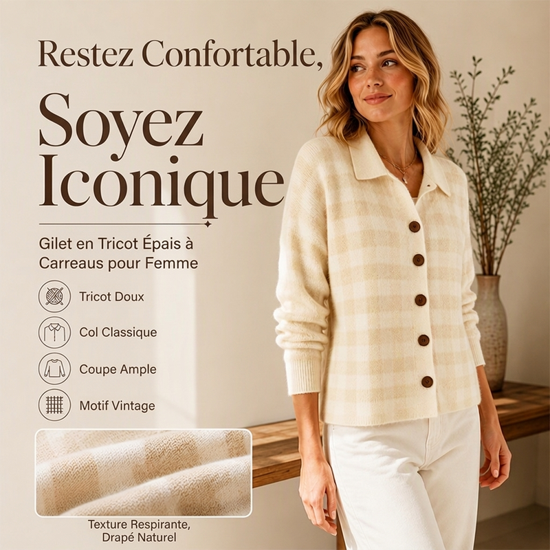 👜 -50 % sur toute la mode femme ! ✨Pull en maille à carreaux et boutonnage pour femme