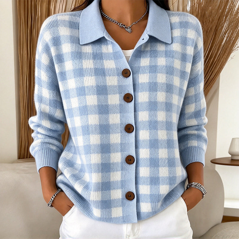 👜 -50 % sur toute la mode femme ! ✨Pull en maille à carreaux et boutonnage pour femme